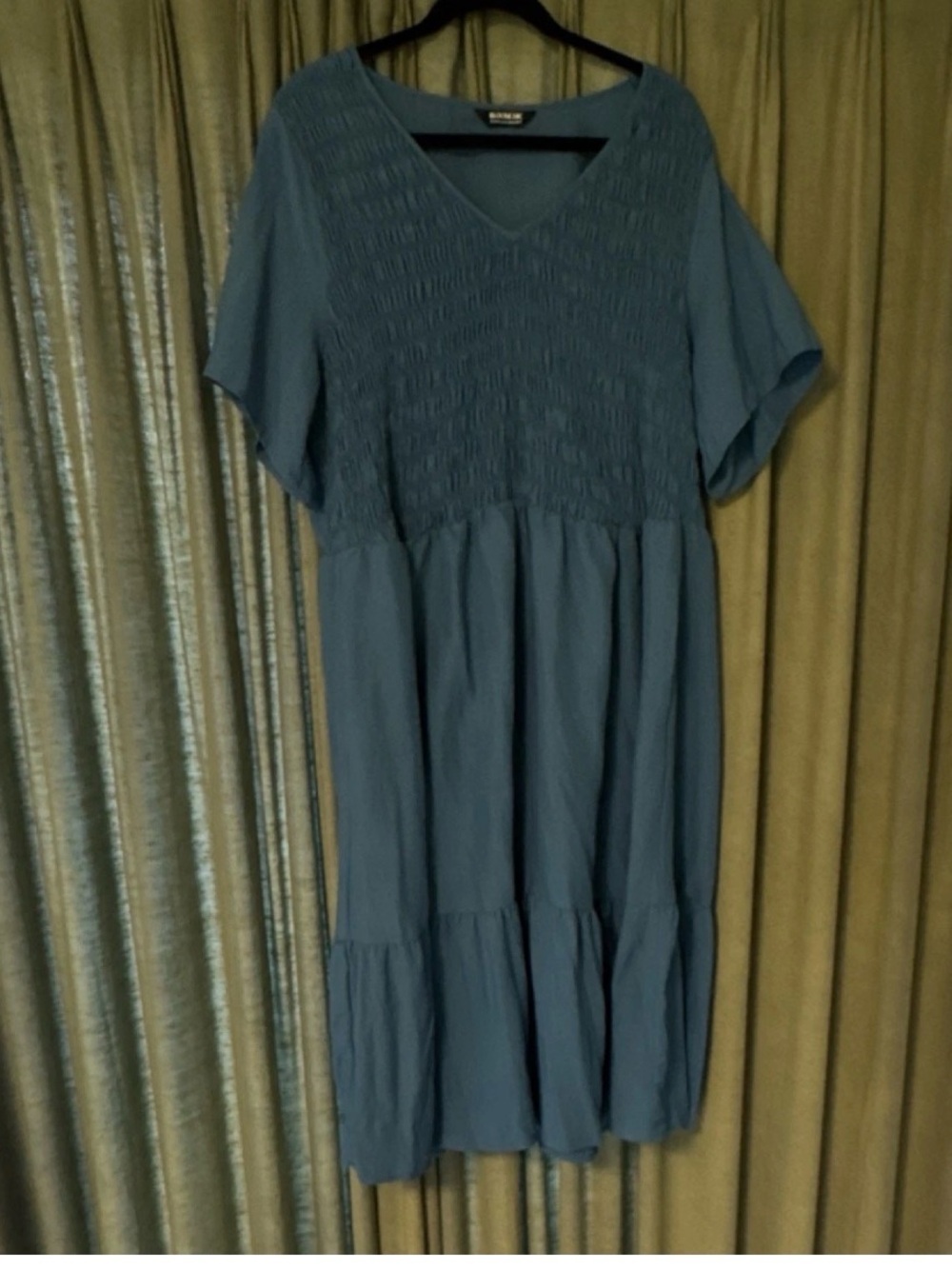BloomChic blue Smocked V-Neck Midi Dress